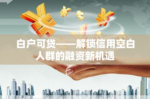 盐埔白户可贷——解锁信用空白人群的融资新机遇